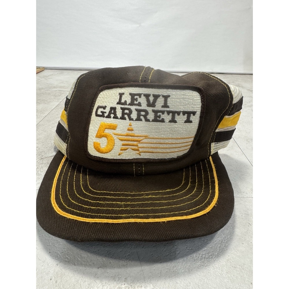 Vintage Levi Garrett #5 Trucker Hat 80s Brown Tobacco Racing Snapback Mesh Cap